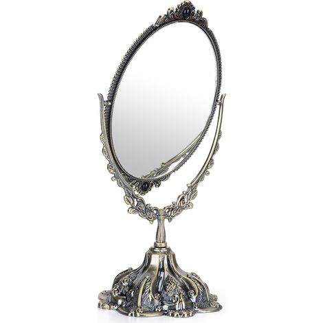 Miroir de maquillage vintage double face en zinc allié avec cadre embossé (1/5)