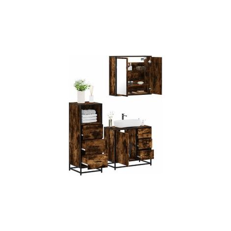 Ensemble de meubles de salle de bain 3 pcs Chêne fumé (1/5)
