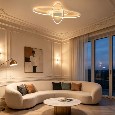 【Maison connectée】Plafonnier LED plafonnier dimmable Blanc lampe de salon 40W avec télécommande 3 Anneaux Croisés 3000K/4000K/6500K chambre lampe bureau d'étude éclairage de plafond led moderne [Class (1/5)