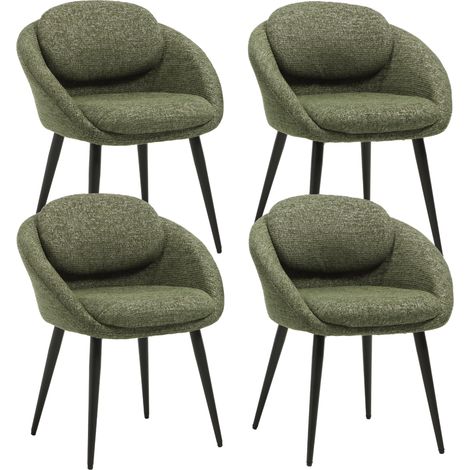 Wahson Chaise de Salle à Manger en Chenille Lot de 4, Chaise de Cuisine Moderne avec Dossier Rond et Pieds en Métal Noir, pour Salon/Chambre, Vert