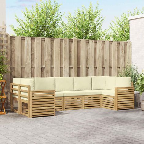 vidaXL Outdoor-Sofagarnitur 7 pcs Weiß und Creme 304 x 132,5 x 73 cm (1/5)