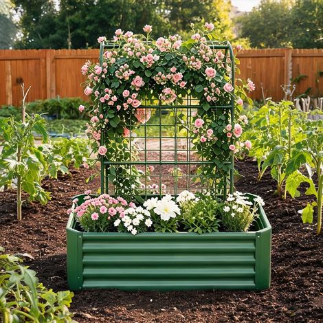 Jardinière surélevée en acier galvanisé 120 x 60 x 150 cm vert (1/5)