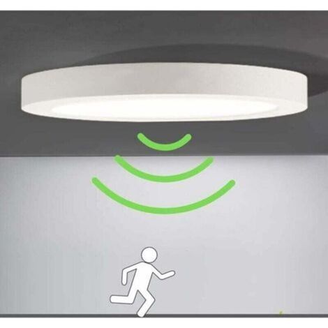 Plafonnier LED avec détecteur de mouvement – 12 W, 6000 K, blanc froid, pour extérieur (balcon, garage, entrée), installation facile