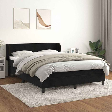 Cama box spring con colchón terciopelo negro 140x190 cm (1/5)