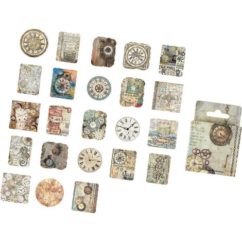 Set mit 46 Vintage-Uhrenaufklebern, Klebeaufkleber für Notizbücher, Tagebücher, Alben, Scrapbooking, Retro-Drehjahresmuster, selbstklebende Dekoaufkleber für Tagebücher. (1/5)