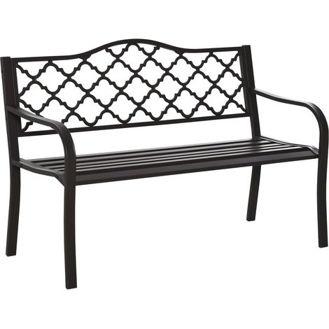 3-Sitzer Gartenbank im ländlichen Chic-Stil, 128 x 60 x 89 cm (L x B x H), epoxidbeschichtetes, rostfreies Metallguss, braun