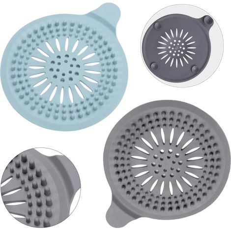 pezzi Raccogli-capelli in silicone per doccia con ventosa, filtro di protezione per scarico lavello, filtro universale per capelli per bagno, vasca da bagno, cucina (blu + grigio)