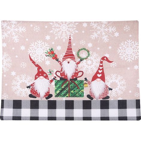 Placemat De Noel - Placemat En Lin Et Tissu Non Tissé - Pour Décoration De Table De Fêtes - 44 X 33 Cm - Rouge Noir Et Noir Blanc - 1 Pièce (1/5)