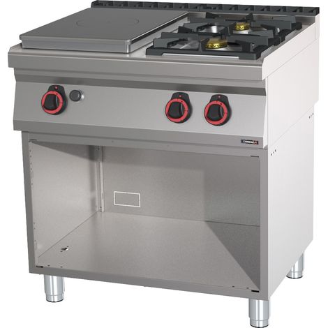 Fourneau gaz professionnel - 2 feux + Plaque coup de feu - 80cm - Casselin