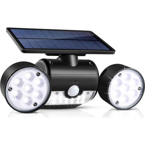 CREA30 Solar-Außenleuchte, wasserdichte LED-Solar-Wandleuchte mit Doppelstrahler, 360° drehbare Sicherheits-Nachtleuchte mit Solar-Bewegungsmelder
