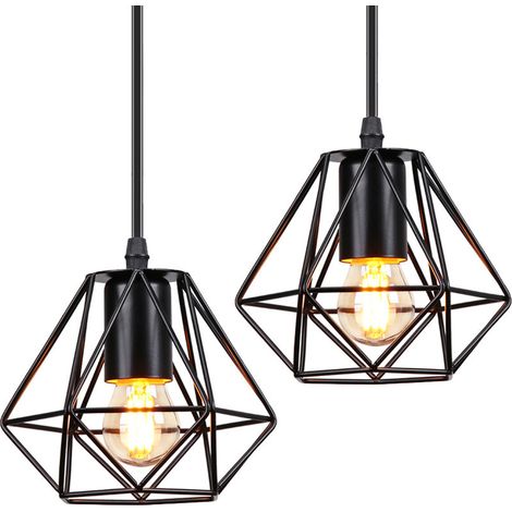 2 pack Lustre Suspension industrielle E27,Lampe de Plafond Abat-Jour Noir,Vintage Industrielle Suspension Luminaire Métal Plafonnier - Noir BLOW (1/5)