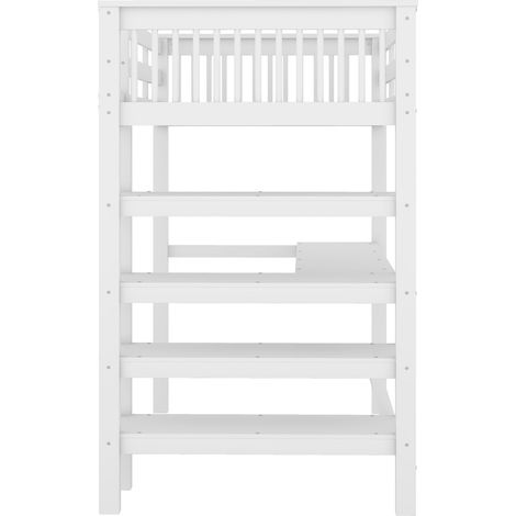 Cama alta infantil 90 x 200 cm con escritorio y estanterías, blanca - HOMVRA (1/5)