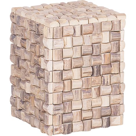 Mesita de noche de madera clara de teca 32 x 32 x 43 cm reposapiés rústico Cajeme (1/5)