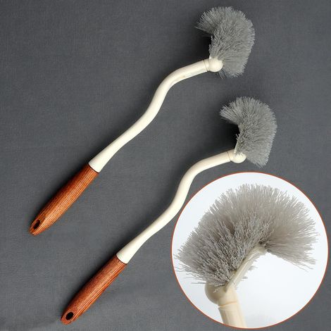 (2 brosses) à toilette à manche long, brosse de toilette à manche en bois, nettoyage incurvée à design angulaire, pour un nettoyage en profondeur (1/5)