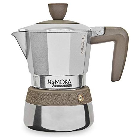 Pedrini caffettiera moka MyMoka Induction, 3 tazze, caldaia bimateriale acciaio e alluminio, adatta a induzione, manico bachelite, blu notte (1/5)