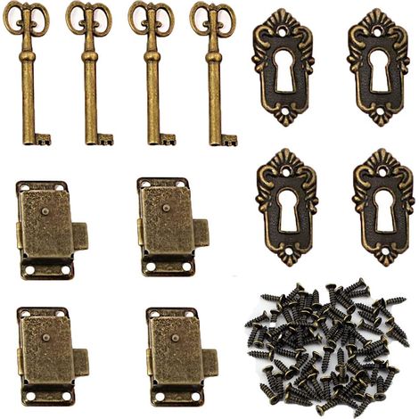 Lot de 4 serrures d'armoire vintage en bronze - Loquets de porte décoratifs - Pour boîtes à bijoux (1/5)