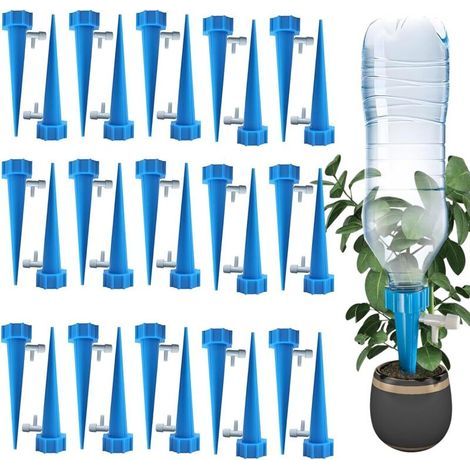 Bouteille d'arrosage goutte à goutte, arroseur automatique pour plantes avec vanne de régulation pour jardin, maison, intérieur et extérieur (30 pièces) (1/4)