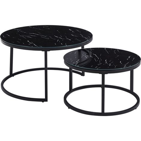 Niedriger Tisch aus der MANHATTAN-Kollektion mit schwarzer Marmoroptik, ideal für ein schickes Wohnzimmer.