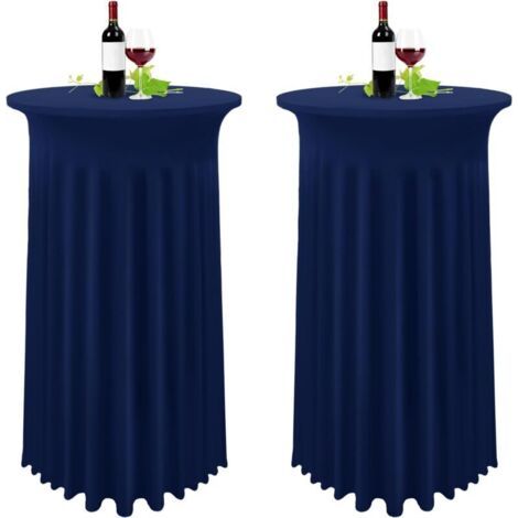 Lot de 2 Bleu Foncé Housse pour Table Haute, Nappe Mange Debout 80 x 110 cm, Bleu Marine Nappe Jupe Plissée