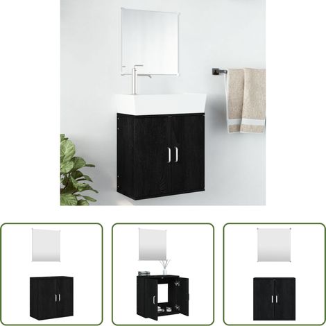 Badmöbel Schwarz - 2-tlg. Badmöbel-Set Schwarz Holzwerkstoff (1/5)