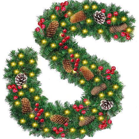Guirlande de Noël,Guirlande Sapin Artificiel 2.7M,Guirlande Lumineuse Sapin Noel,Guirlande de Sapin,Guirlande de Noel Sapin avec LED,Guirlande de Rotin Artificiel,pour Décor Porte Cheminée (1/5)