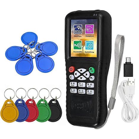 X100 RFID NFC Smartcard-Lesegerät/Schreiber + 5 x UID/CUID-Schlüsselanhänger – Schwarz