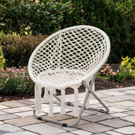 Fauteuil de jardin papasan pliable beige macramé toile en Coton (1/5)