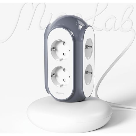 Multiprise Tour 6 Prises AC, 3680W/16A, Protection surtension 1420J, Base lestée 479g Anti-basculement, câble 2 m, Protection Surcharge (Gris Basalte) (1/5)