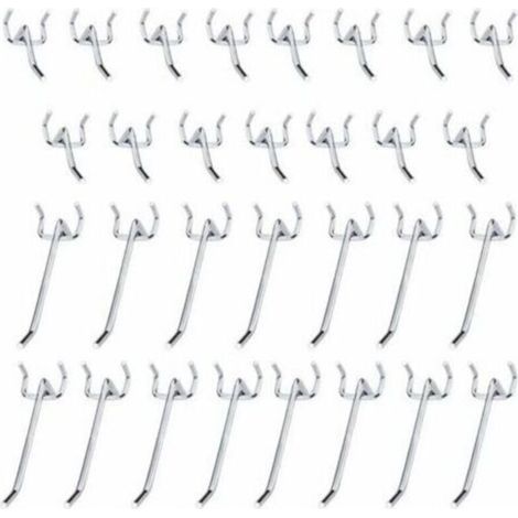 30 Stück Lochwandhaken aus Metall, 10 cm und 5 cm, Einzelhaken-Set für Garagen, Geräteschuppen und Werkstätten (1/4)