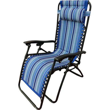 Sdraio Poltrona Basculante Relax Imbottita con Braccioli Righe Blu (1/2)