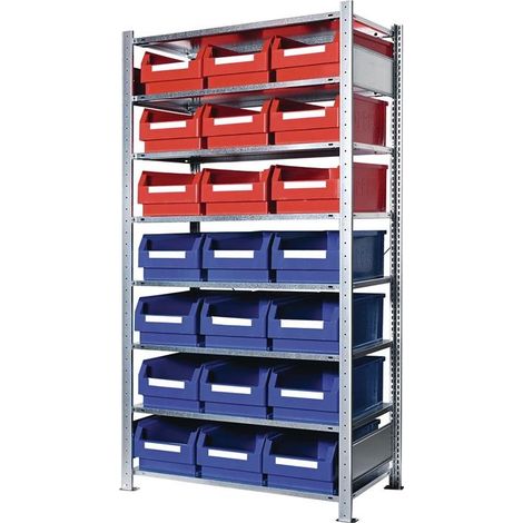 Steckregal H2000xB1000xT500mm Grundregal 8 Stahlböden 9 x Gr. 2 blau, 12 x Gr. 2 rot