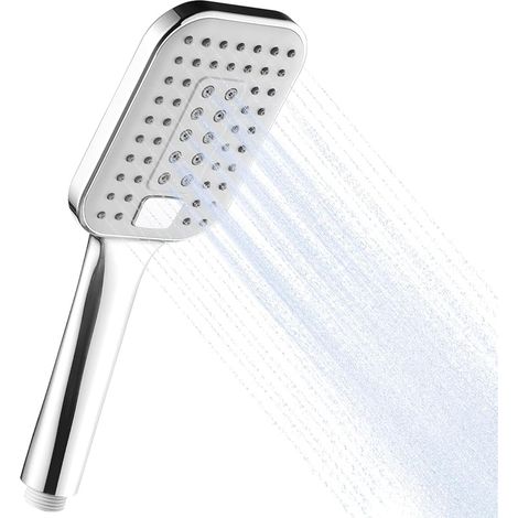 Pommeau de Douche, Pomme de Douche à Main à 3 Modes, Grande Pomme Douche Carré, Pommeau de Douche Économie d'Eau, Douchette pour Salle de Bain, Chrome (1/5)