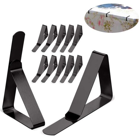 Pinces à nappe - antirouille, antidérapantes - lot de 12 - robustes - contrepoids pour nappe - acier inoxydable - noir - idéales pour les restaurants et les pique-niques - conviennent aux tables jusqu (1/5)