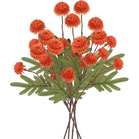 Bouquet de 8 chrysanthèmes artificiels à 5 têtes, couleur orange automne, décoration intérieure mariage bricolage, fleurs synthétiques réalistes (1/5)