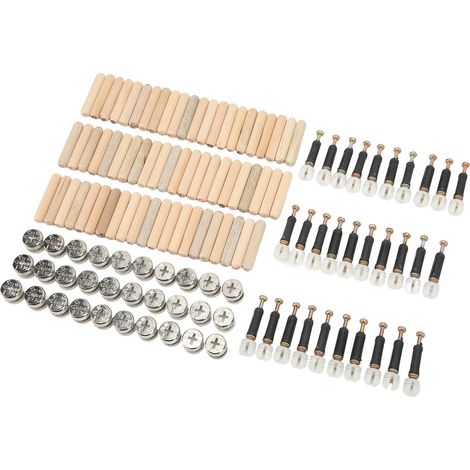 Kit liaison excentrique 3 en 1 noir pour meubles armoires tiroirs avec chevilles écrous pré-insérés, 30 connecteurs 30 cames 15mm 60 goujons bois 2 boîtes fer plastique bois (1/5)