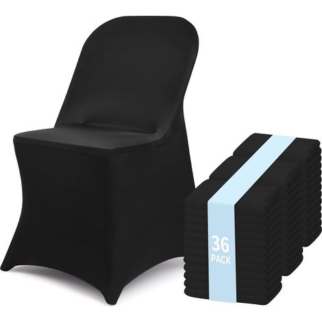 Fixwal Lot de 36 housses de chaises pliantes noires, housses extensibles en spandex idéales pour mariages, fêtes, repas, réunions d'affaires, banquets, housses lavables et universelles (1/5)