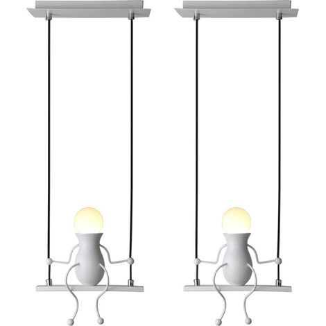 2X Suspension Luminaire Créative Plafonnier Rétro Vintage Lustre D'Intérieur Pour Chambre D'Enfant, Chambre À Coucher, Jardin D'Enfants, Café, Blanc (1/5)