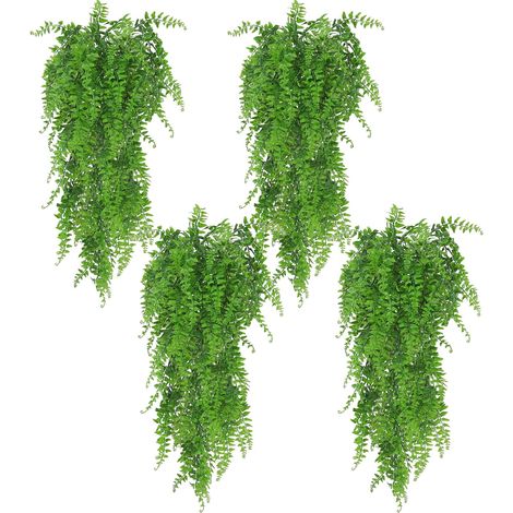 Plantes Suspendues Artificielles Fougère Vigne 4P Feuilles Lierre Fausse Tombante Décor Végétation Feinte Salon Cuisine Balcon (1/4)