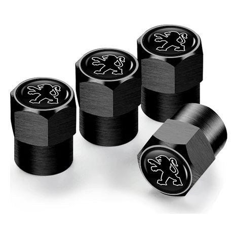 (Hexagone noir) 4 bouchons de valve de pneu de voiture compatibles avec Peugeot 206 307 308 3008 207 208 407 508 2008 5008 107 106 205 4008 301 607 108 807 (1/5)