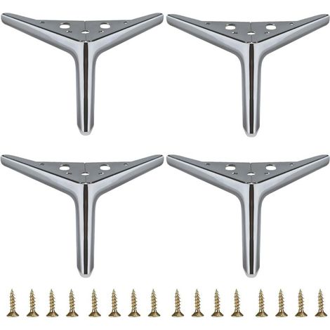 Pieds de meubles en métal, pieds de meubles DIY, pieds de canapé et pieds de chaise, ensemble argent brillant de 4 10 cm. (1/5)