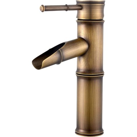Robinetterie Salle de Bain Cascade - Mitigeur Lavabo en Laiton Antique, Robinet Bambou Mélange pour Lavabo, Style Vintage, 1 Pièce (1/5)