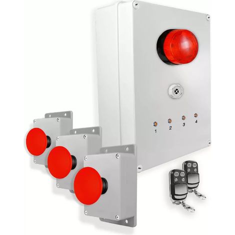 Système identification alerte sans-fil 900m - 3 boutons coup de poing Sirène Flash LEDs Télécommandes d'arrêt (DA600+)