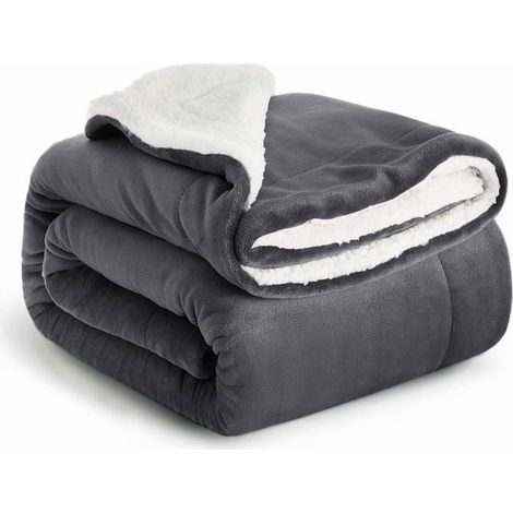 Couverture polaire Sherpa pour canapé, couverture douce, moelleuse, épaisse, réversible, en microfibre (gris, double (150x200 cm)) (1/5)