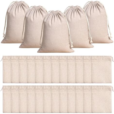 24 kleine Stoffbeutel mit Kordelzug, 15 x 20 cm, wiederverwendbare Baumwollbeutel mit Kordelzug, Geschenktüten, für Geburtstag, Hochzeit, Kinderparty, Taufe (1/5)