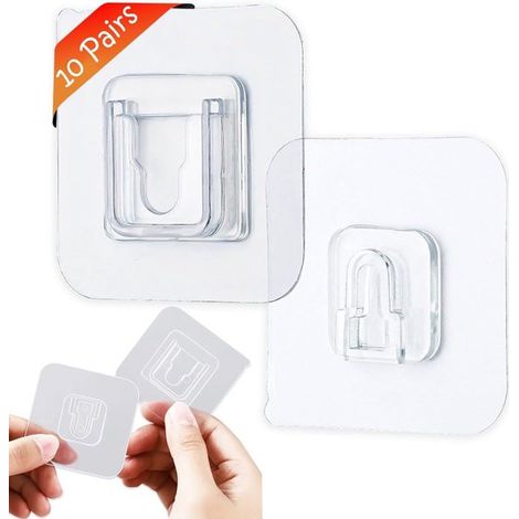 Paquete de 10 ganchos autoadhesivos transparentes de 6 x 6 cm para pared y cocina. (1/5)