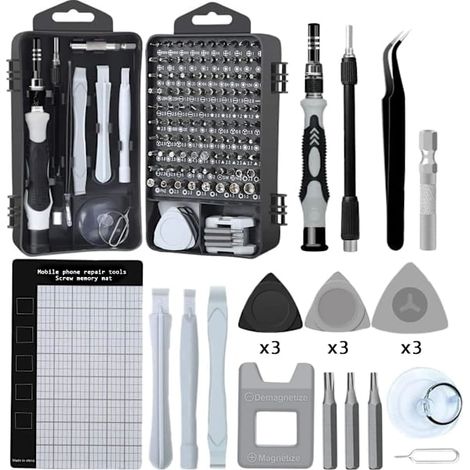 Coffret de tournevis - Coffret de tournevis de précision 122 en 1, coffret de tournevis magnétiques CRV avec tapis magnétique - Mini-coffret de tournevis à monter soi-même pour montres (1/5)