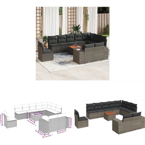 11-tlg. Garten-Sofagarnitur mit Kissen Grau Poly Rattan - Gartenmöbel Set - Esstisch - Lounge Möbel - Outdoor Möbel - Rattan Gartenmöbel - Home & Living (1/3)
