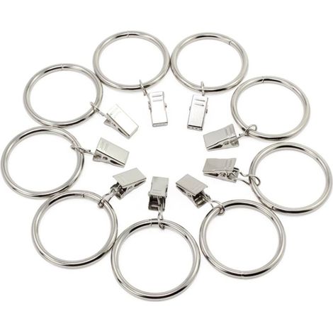 Lntyq Pinces à Rideaux avec Anneaux, 30 pièces, en Couleur Argent, Ø 32 mm extérieur, Ø 25 mm intérieur, Clip Rideau avec Crochet, Pince Polyvalente pour Rideaux avec Anneau, Crochets Multi usages Mai