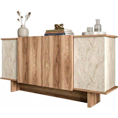 Sideboard Coste, 3 Regale, 4 Türen, 6 Fächer, 180x40x81h cm, Braun Eiche