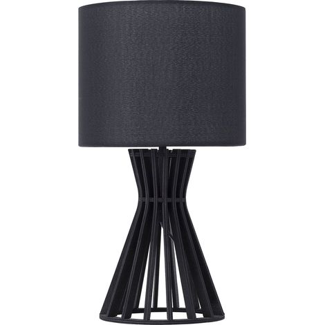 Table Lamp Black Wood and Fabric Lampshade Contemporary CARRION